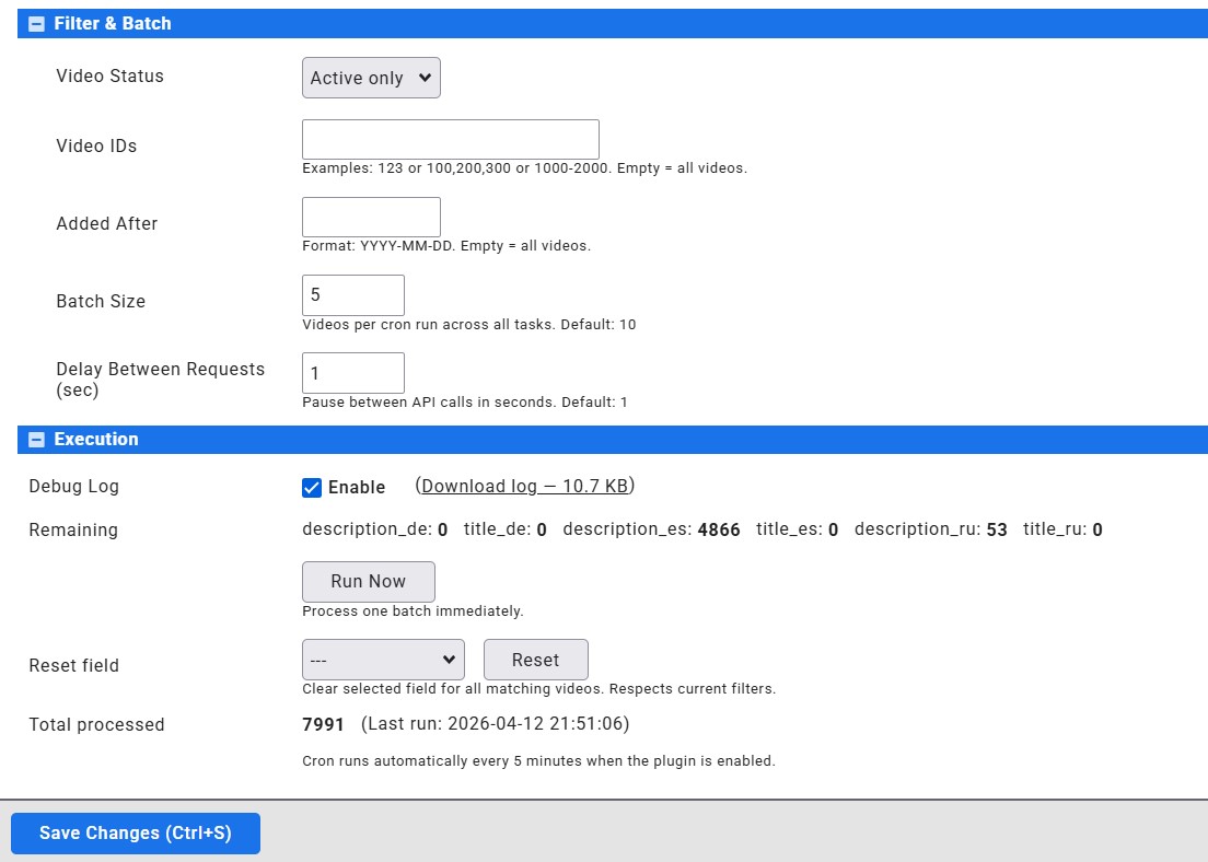 AI Meta Generator &mdash; Filter, Batch and Execution