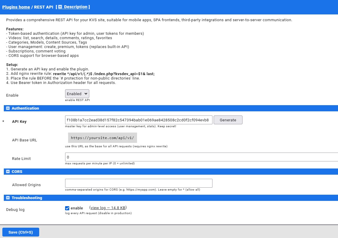 REST API admin panel